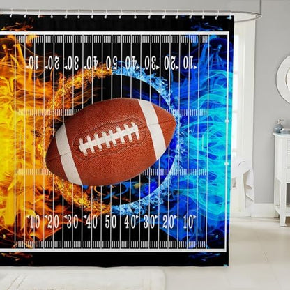 jejeloiu Football Bath Curtain Boys Girls 72"x78" Shower Curtain for Kids Women Men Waterproof Ice Fire Kids Bathroom Accessories