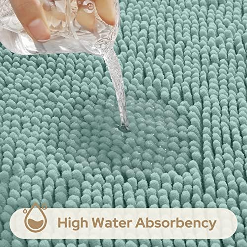 HOMEIDEAS Eggshell Blue Chenille Bathroom Rugs Set of 3, Non Slip Bath Mat
