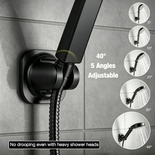 Handheld Shower Head Holder - 5 Positions Adjustable - Concealed Adhesive Mount with Screw Option- Bathroom Wall Mount Shower Hose Holder (Matte Black)