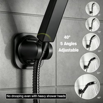 Handheld Shower Head Holder - 5 Positions Adjustable - Concealed Adhesive Mount with Screw Option- Bathroom Wall Mount Shower Hose Holder (Matte Black)