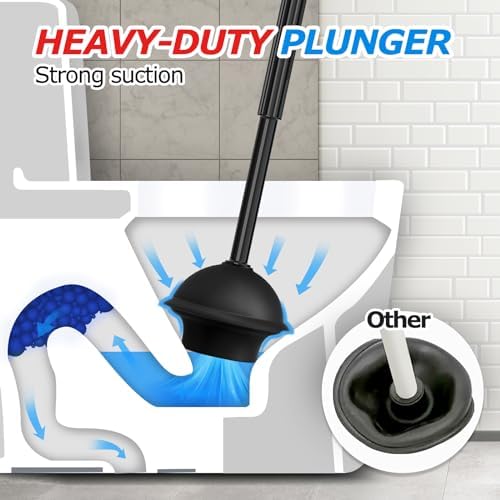 FORASTO 2Pack 2 in 1 Toilet Brush and Plunger Set, Extended Handle Plunger,Toilet Bowl Brush Plunger Set,Bathroom Cleaning Tools,Toilet Brush Plunger Combo,Cleaning Brush,Cleaning Supplies
