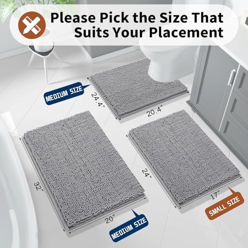 Yimobra Toilet Rugs U Shaped Washable - 24"x20" Non Slip Plush Contour Bath Rugs for Toilet - Super Soft Absorbent Quick Dry Toilet Mats for Bathroom,Gray