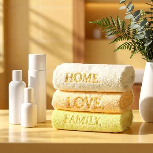 FuWeave 3 Pcs Yellow Decorative Hand Towels Bathroom Set,Home Love Family