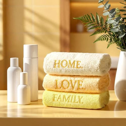FuWeave 3 Pcs Yellow Decorative Hand Towels Bathroom Set,Home Love Family