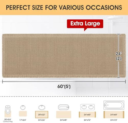 IM HOME Waffle Bath Mat Beige 5'x2', Boho Woven Modern Bath Mat Rugs, Absorbent Non Slip Bathroom Rugs, Soft Washable Bath Rugs with Tassels for Bathroom, Bedroom, Kitchen, Shower, Tub