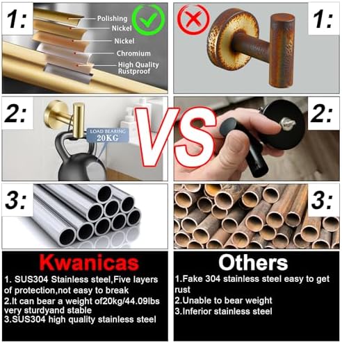 6 Pieces Brushed Gold Bathroom Hardware Accessories Set, SUS304 Stainless Steel 24 Inch Bath Towel Bar Set, Round Bathroom Towel Holder Set, Towel Racks for Bathroom Wall Mounted