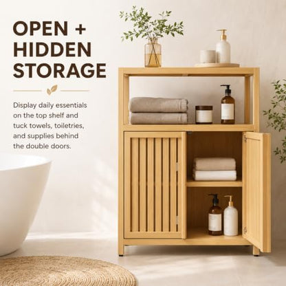 Bamboo Storage Cabinet, Natural Freestanding Bathroom Cabinet