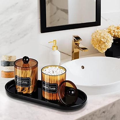 SheeChung 4-Pack Qtip Holder, Amber Acrylic Apothecary Jars for Bathroom