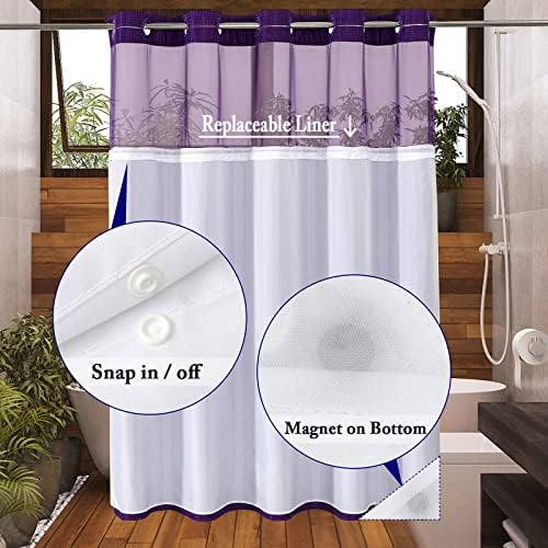 Gibelle No Hook Cloth Purple Shower Curtain with Liner, 72x74