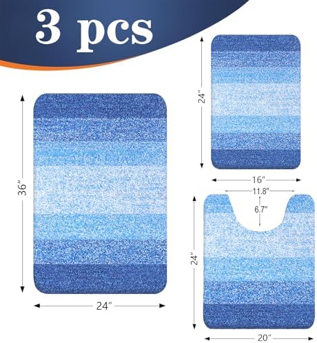 OLANLY Microfiber Bathroom Rugs Sets 3 Piece, 36"x24"+24"x16"+24"x20"