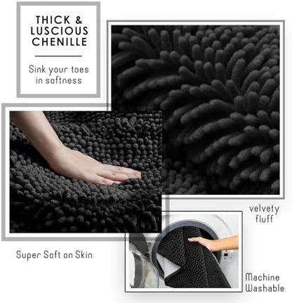 Hearth & Harbor Bathroom Rugs, Chenille Bath Mat - Machine Washable Bath Mats for Bathroom Non-Slip Backing Rubber, Quick Dry Bathroom Mat