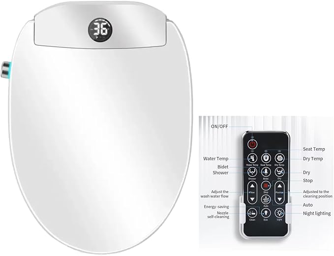 Electric Bidet Toilet Seat, Filtered & Unlimited Warm Water, 8 Modes Spa Wash, Warm Air Dryer, Heated Seat, Self-Clean Stainless Steel Nozzle, HD Night Light. 10-year warranty. (TB-45E,Elongated)