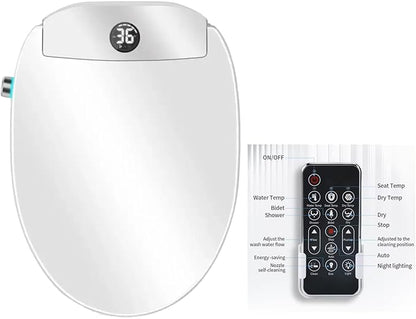 Electric Bidet Toilet Seat, Filtered & Unlimited Warm Water, 8 Modes Spa Wash, Warm Air Dryer, Heated Seat, Self-Clean Stainless Steel Nozzle, HD Night Light. 10-year warranty. (TB-45E,Elongated)
