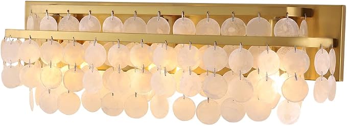 TOCHIC 3 Lights Vanity Light with Natural Capiz Shell Shade, Brushed Gold Bathroom Dimmable Vanity Light, Modern Wall Lighting Fixture for Mirror Cabinets, Powder Room, Bedroom, Living Room, 23”W