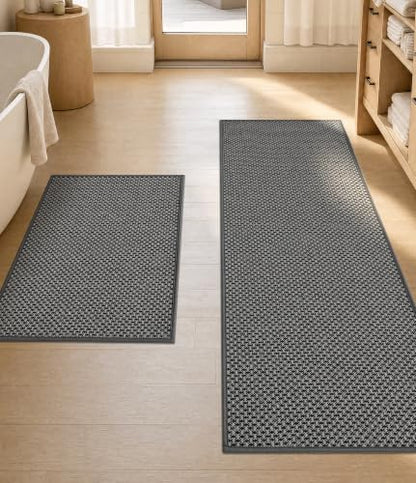YIHOUSE Dark Grey Bathroom Rugs Sets 2 Pieces,Thin Bath Mat Quick Dry