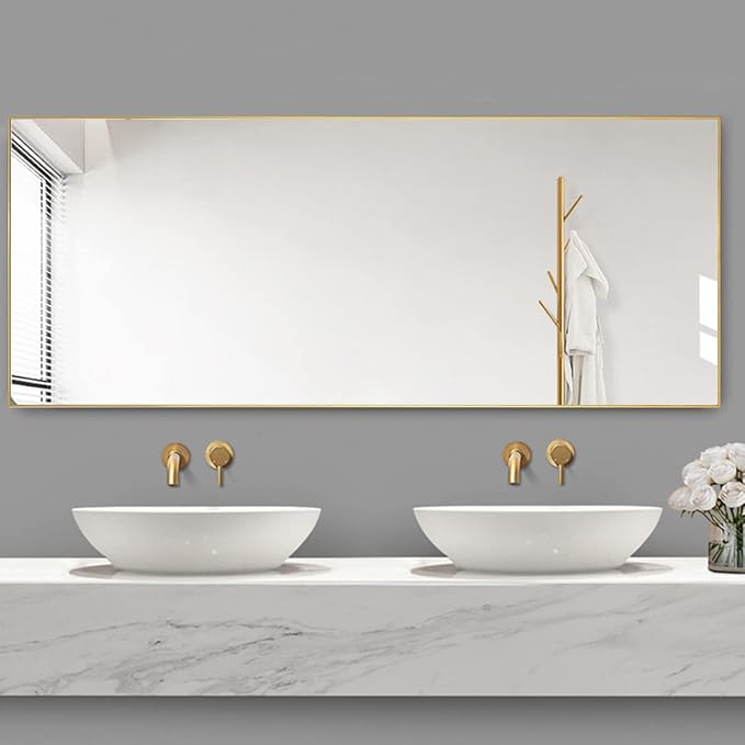 Dewfig Mirror Full Length, 64"X21" Floor Mirror, Rectangle Shape, Gold | Aluminum Alloy Frame Full Body Mirror, HD Shatterproof Tempered Glass, Lean/Stand/Wall for Living Room,Bedroom, Dressing Room