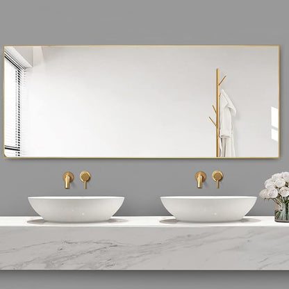 Dewfig Mirror Full Length, 64"X21" Floor Mirror, Rectangle Shape, Gold | Aluminum Alloy Frame Full Body Mirror, HD Shatterproof Tempered Glass, Lean/Stand/Wall for Living Room,Bedroom, Dressing Room