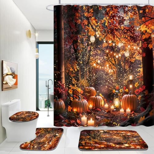Yddsky 4PCS Fall Maple Tree Shower Curtain Sets for Bathroom,72x72 Inch