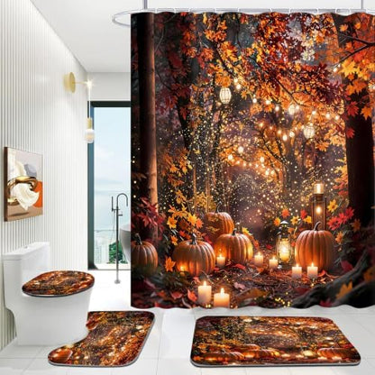 Yddsky 4PCS Fall Maple Tree Shower Curtain Sets for Bathroom,72x72 Inch