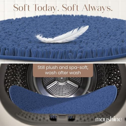 MAYSHINE Round Area Rug Set for Bathroom | Soft Plush Chenille Bath Mat, Water Absorbent Non-Slip Bathroom Rug | Washable Shag Carpet for Shower, Bedroom, or Home Décor | 36"x36" (Round) | Dark Blue