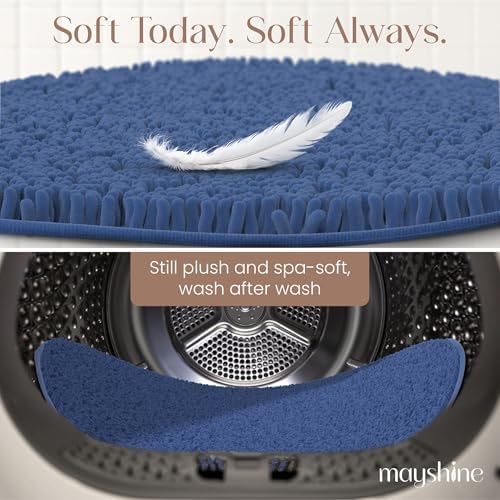 MAYSHINE Round Area Rug Set for Bathroom | Soft Plush Chenille Bath Mat, Water Absorbent Non-Slip Bathroom Rug | Washable Shag Carpet for Shower, Bedroom, or Home Décor | 48"x48" (Round) | Dark Blue
