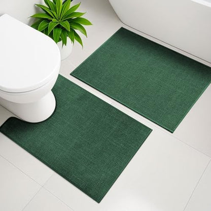 YIHOUSE Bathroom Rugs Thin Bath Mat Sets 4 Pieces Quick Dry,Green