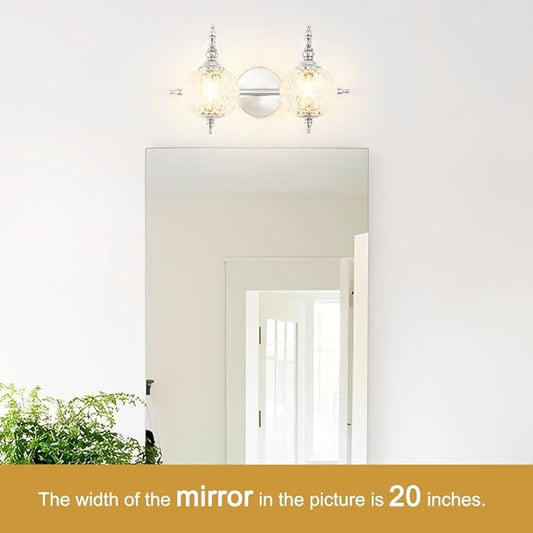 Brushed Nickel Bathroom Vanity Light Fixture Vintage Style - 2 Light G9 Bulb Compatible, 17" Wide Bathroom Lighting Over Mirror with Hand-Etched Glass Shades, Easy Mount for Makeup Area