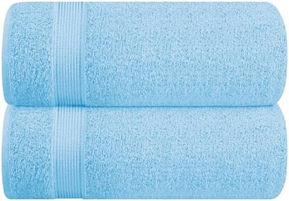 Belizzi Home Cotton 2 Pack Oversized Bath Sheet 35x70, Large Bath Sheet, Ultra Soft, Absorbent, Compact, Eco-Friendly, Recyclable, Quick Drying and Lightweight Towel - Sky Blue