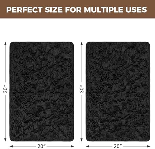 Bcoimo Bath Rug Mat Set,2 Piece Thick Absorbent Chenille Bathroom Mat Black