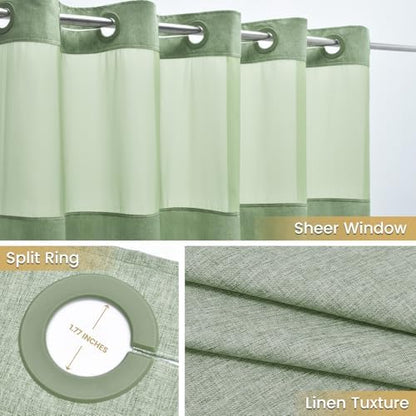 WONICY Small No Hook Shower Curtain with Liner, Sage Green, 54 x 80