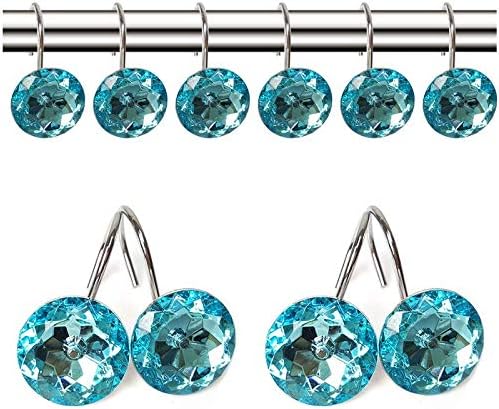 12 Pcs Bling Rhinestones Shower Curtain Hooks Bathroom Rolling Hooks