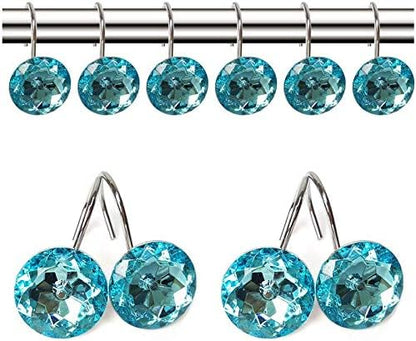 12 Pcs Bling Rhinestones Shower Curtain Hooks Bathroom Rolling Hooks