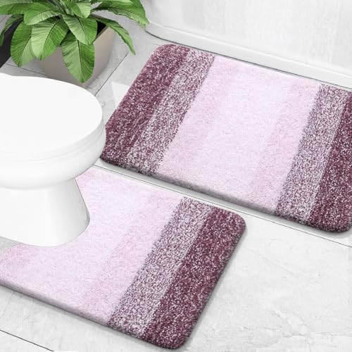 OLANLY Micorfiber Bathroom Rug Set 2 Piece, 24"x16"+U-Shaped 24"x20"