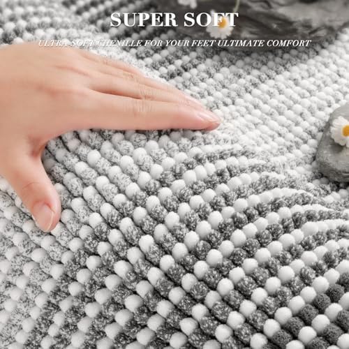 BSICPRO Bathroom Rugs Sets 2 Piece, Non Slip Striped Bath Mats, Gray