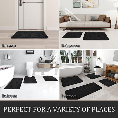 YIHOUSE Bathroom Rugs Mat Set, Memory Foam Bath Mat 5 Piece Black
