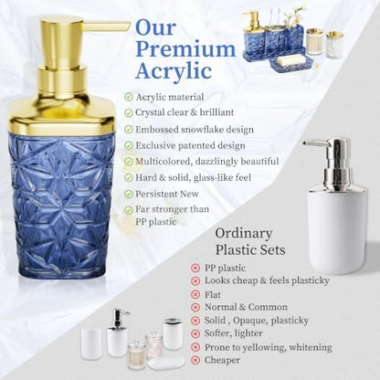 Bathroom Accessories Set, Navy Blue Bathroom Accessories, Acrylic Soap Dispenser and Toothbrush Holder Set, Qtip Holder Set, Bathroom Sink Set, Gift for Home Apartment