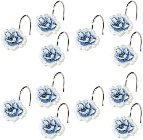 Zahari Home Dublin Rose Shower Hooks Set - Rust-Proof Curtain Rings with Unique Design - 12 Resin Hooks for Customizing Your Shower Space