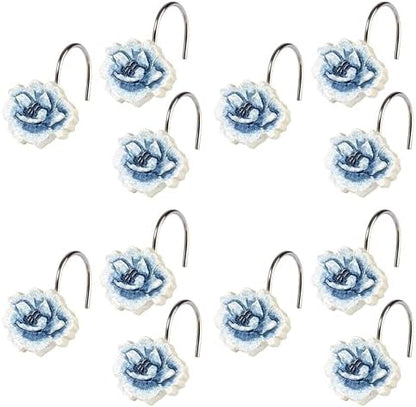Zahari Home Dublin Rose Shower Hooks Set - Rust-Proof Curtain Rings with Unique Design - 12 Resin Hooks for Customizing Your Shower Space
