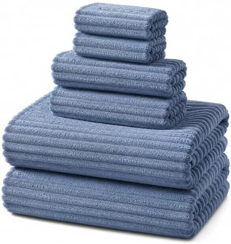 REDKISS Blue Bath Towels Set 6 Piece - Microfiber Bathroom Towels of 6 Large, Highly Absorbent Bath Towel, Soft Shower Towel for Bathroom, Hotel 2 Bath Sheet 2 Hand Towel 2 Washcloths
