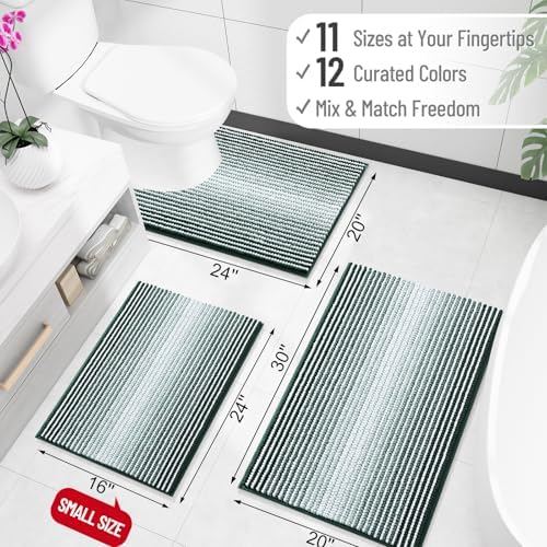 OLANLY Bathroom Rugs 30x20, Soft Chenille Striped Bath Rugs, Blackish Green