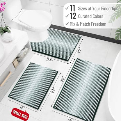 OLANLY Bathroom Rugs 30x20, Soft Chenille Striped Bath Rugs, Blackish Green
