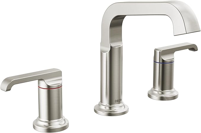 Delta Faucet Tetra Brushed Nickel Widespread Bathroom Faucet 3 Hole, Brushed Nickel Bathroom Faucet, Bathroom Sink Faucet, Diamond Seal Technology, Metal Drain, Lumicoat Stainless 35589-SS-PR-DST