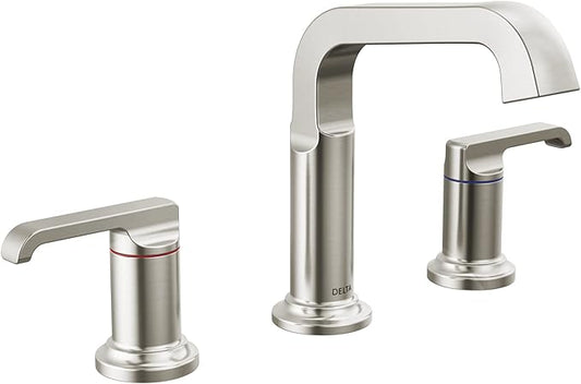 Delta Faucet Tetra Brushed Nickel Widespread Bathroom Faucet 3 Hole, Brushed Nickel Bathroom Faucet, Bathroom Sink Faucet, Diamond Seal Technology, Metal Drain, Lumicoat Stainless 35589-SS-PR-DST