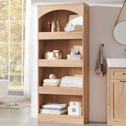IFBUY 76" Tall 3 Drawers Arched Bathroom Storage Cabinet, Natural