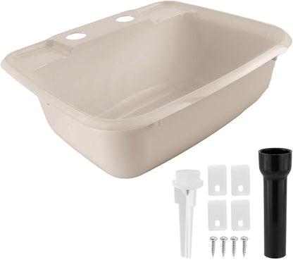 RecPro Rectangle RV Bathroom Sink | Single Bowl Lavatory Sink | Camper Sink | Plastic (Tan)