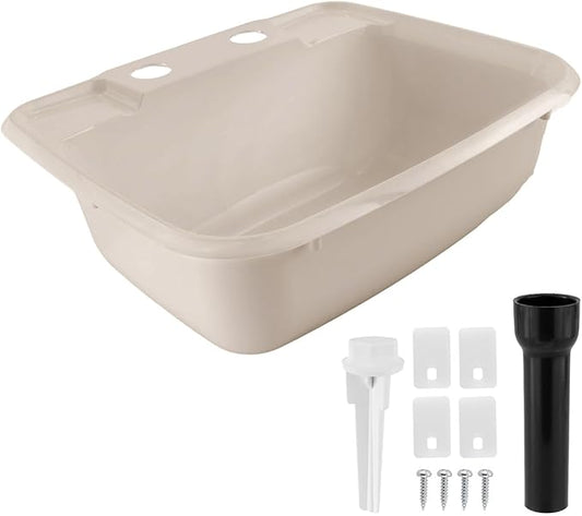 RecPro Rectangle RV Bathroom Sink | Single Bowl Lavatory Sink | Camper Sink | Plastic (Tan)