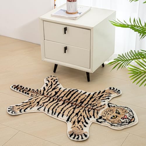 Cartoon Tiger Bath Mat Non-Slip Absorbent Rugs Brown 39.3x25.5in