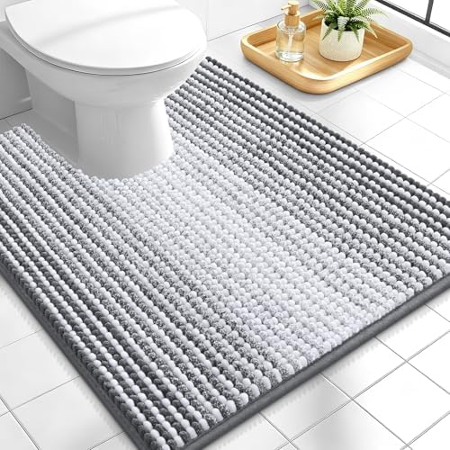 OLANLY Toilet Rugs U-Shaped 24x20, Soft Chenille Contour Bath Mat, Grey