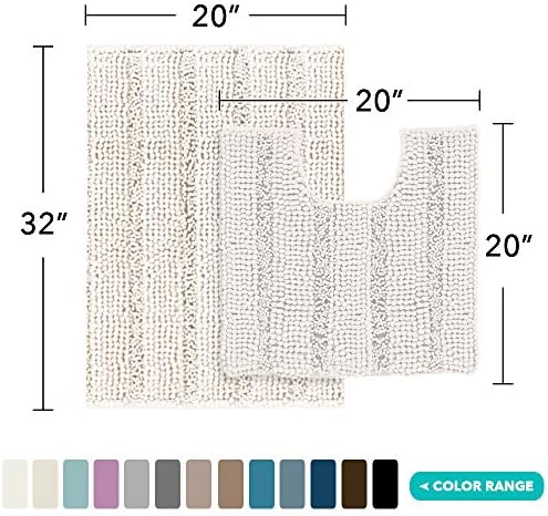 2 Piece Bathroom Rug Set with Toilet Mat, Soft Absorbent Chenille, Non-Slip