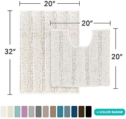2 Piece Bathroom Rug Set with Toilet Mat, Soft Absorbent Chenille, Non-Slip